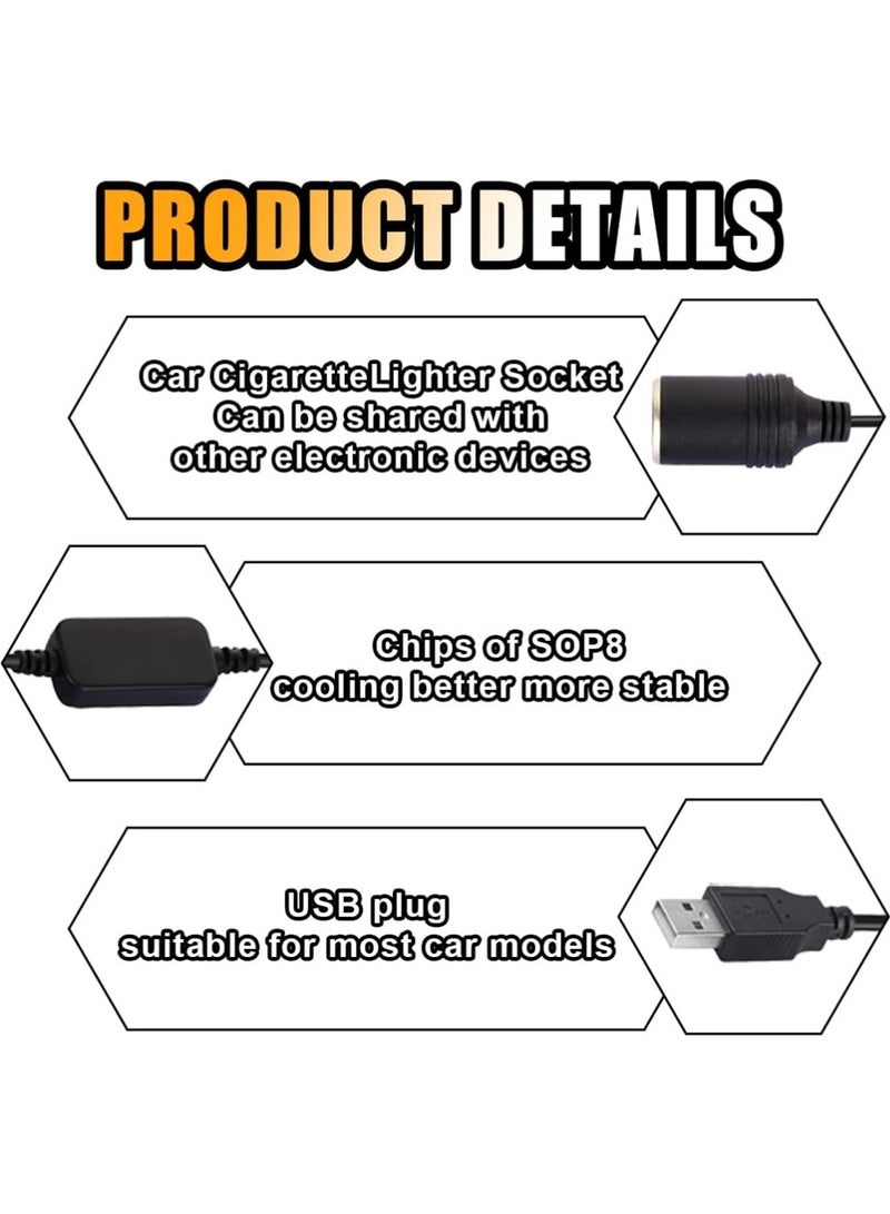 يوجي 2PCS USB ذكر إلى 12V سيارة C * غاريت خفيفة سوكيت كابل محول أنثى مناسبة لتحويل كاميرات داش السيارة الأضواء المحيطة (أقصى 10W) - Image 3